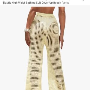 No Boundaries Sheer Crochet Wide-Leg Cover-Up Pants in Pale Yellow